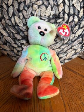 Ty Peace Multicolor Tie-Dye Peace Bear Plush